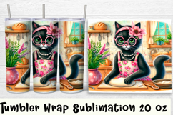Funny Housewife cat Watercolor Sublimation Tumbler Wrap Product Image 1