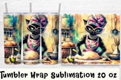 Funny Housewife cat Watercolor Sublimation Tumbler Wrap Product Image 1