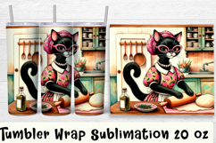 Funny Housewife cat Watercolor Sublimation Tumbler Wrap Product Image 1