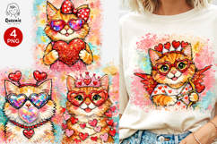 Valentines Tabby Cat Love Portrait Heart Shape Watercolor Product Image 1