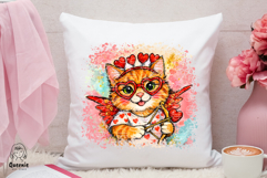 Valentines Tabby Cat Love Portrait Heart Shape Watercolor Product Image 3
