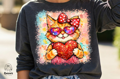 Valentines Tabby Cat Love Portrait Heart Shape Watercolor Product Image 4