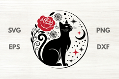Rose Moon Black Cat SVG Product Image 1