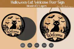 Halloween Cat Welcome Door Hanger SVG Product Image 1