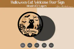 Halloween Cat Welcome Door Hanger SVG Product Image 2