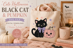 Cute Halloween Black Cat and Pumpkin SVG, Halloween Cat SVG Product Image 2