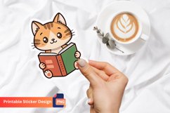 Cat with book Sticker, Reading Cat Sticker, Cat Book Art Product Image 1