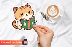 Cat with book Sticker, Reading Cat Sticker, Cat Book Art Product Image 1