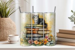 Cat with Books 20oz Tumbler Sublimation PNG Product Image 1