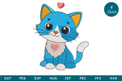 Cute Cat With Heart-Machine Embroidery Product Image 1