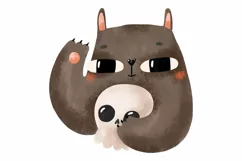 Portrait of a black cat with a skull Halloween Product Image 4