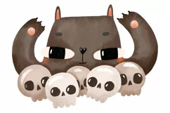 Portrait of a black cat with a skull Halloween Product Image 5