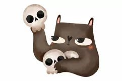 Portrait of a black cat with a skull Halloween Product Image 3