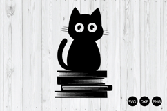 Cat With Stack Of Book SVG, Cat with Book SVG, Reading SVG Product Image 1