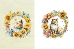 6 Watercolor Cat With Sunflower Wreath Sublimation Bundle Product Image 2