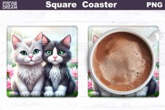 Cute Cats Square Coaster | Love Valentine Coaster Product Image 1