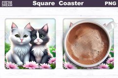 Cute Cats Square Coaster | Love Valentine Coaster Product Image 1