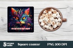 Rainbow cat square coaster sublimation design, rainbow cat lover sublimation design, cat coaster PNG.