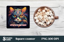 Rainbow cat square coaster sublimation | Animal coaster