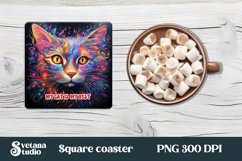 Rainbow cat square coaster sublimation design