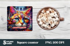 Rainbow cat square coaster sublimation | Coaster PNG