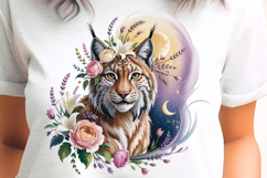 Floral Bobcat with Moon PNG Sublimation Product Image 1