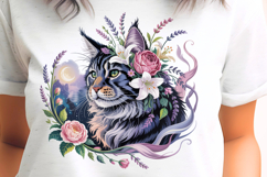 Maine Coon Night Floral Cat PNG Sublimation Product Image 1