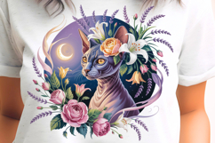 Cute Sphynx Cat with Roses PNG Sublimation Product Image 1