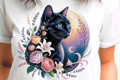 Floral Black Cat with Moon PNG Sublimation Product Image 1