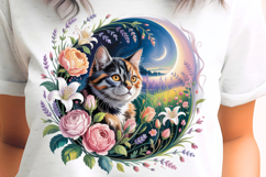 Cat with Wildflowers and Moon PNG Sublimation Product Image 1