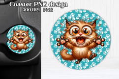 Funny cat car coaster sublimation | Animal coaster PNG Product Image 1