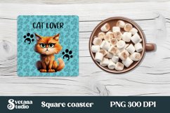 Funny cat lover square coaster PNG sublimation