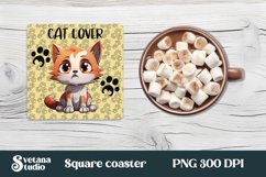 Funny cat lover square coaster | Animal coaster sublimation Product Image 1