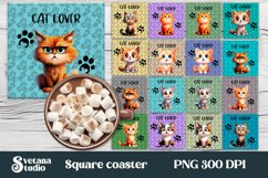 Highland cow sunflower square coaster sublimation, funny dog coaster, rainbow cat square coaster, flower coaster PNG.