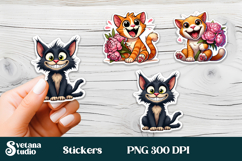 Funny cat stickers printable | Cute animal stickers PNG Product Image 1
