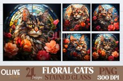 Floral Cat Stained Glass PNG Bundle Product Image 1