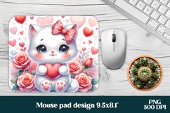 Cat flower mouse pad PNG | Valentines cat mousepad Product Image 1