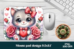 Grey cat flower mouse pad sublimation | Mousepad PNG wrap Product Image 1