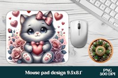 Grey cat flower mouse pad sublimation | Mousepad PNG Product Image 1