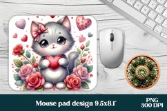 Grey cat flower mouse pad sublimation | Mousepad PNG design Product Image 1
