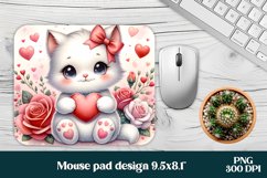 White cat flower mouse pad sublimation | Mousepad PNG Product Image 1