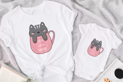 Cute kawaii sleeping cat in mug clipart. PNG. Product Image 2