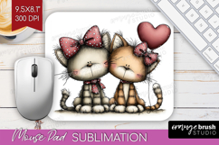 Cats Valentine Mouse Pad Sublimation Whimsical Animal Product Image 1