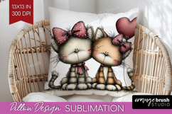 Cats Valentine Pillow Sublimation Whimsical Animal Pillow Product Image 1
