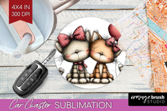 Cats Valentine Car Coaster Whimsical Animal Coaster PNG Product Image 1