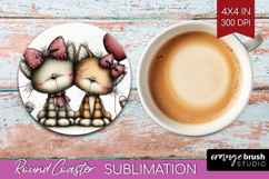 Cats Valentine Round Coaster Whimsical Animal Coaster PNG Product Image 1