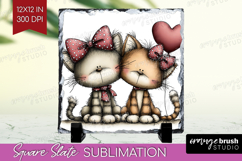 Cats Valentine Slate PNG Whimsical Animal Square Slate Product Image 1