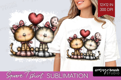 Cats Valentine Square Tshirt Background Whimsical Animal PNG Product Image 1