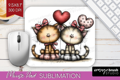 Cats Valentine Mouse Pad Sublimation Whimsical Animal Product Image 1