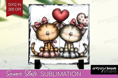 Cats Valentine Slate PNG Whimsical Animal Square Slate Product Image 1